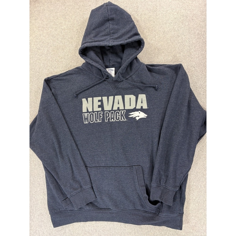 Nevada Wolf Pack Screened Logo Campus Hoodie Sweatshirt (Men's 2XL) Blue
